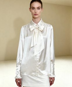 Ribbon Tie Balloon Sleeve Blouse - White