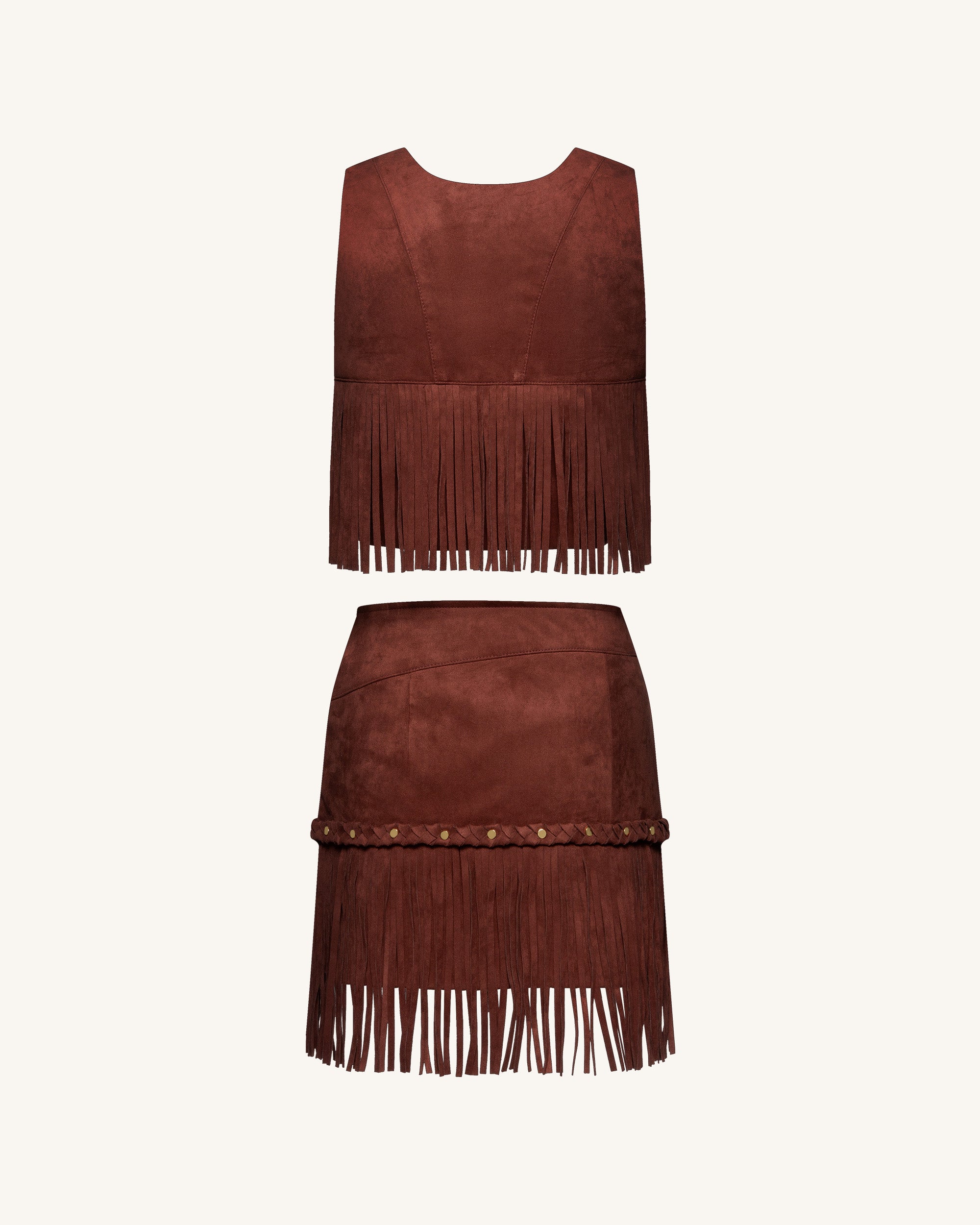 Faux Suede Fringe Halter - Burgundy - Image 9