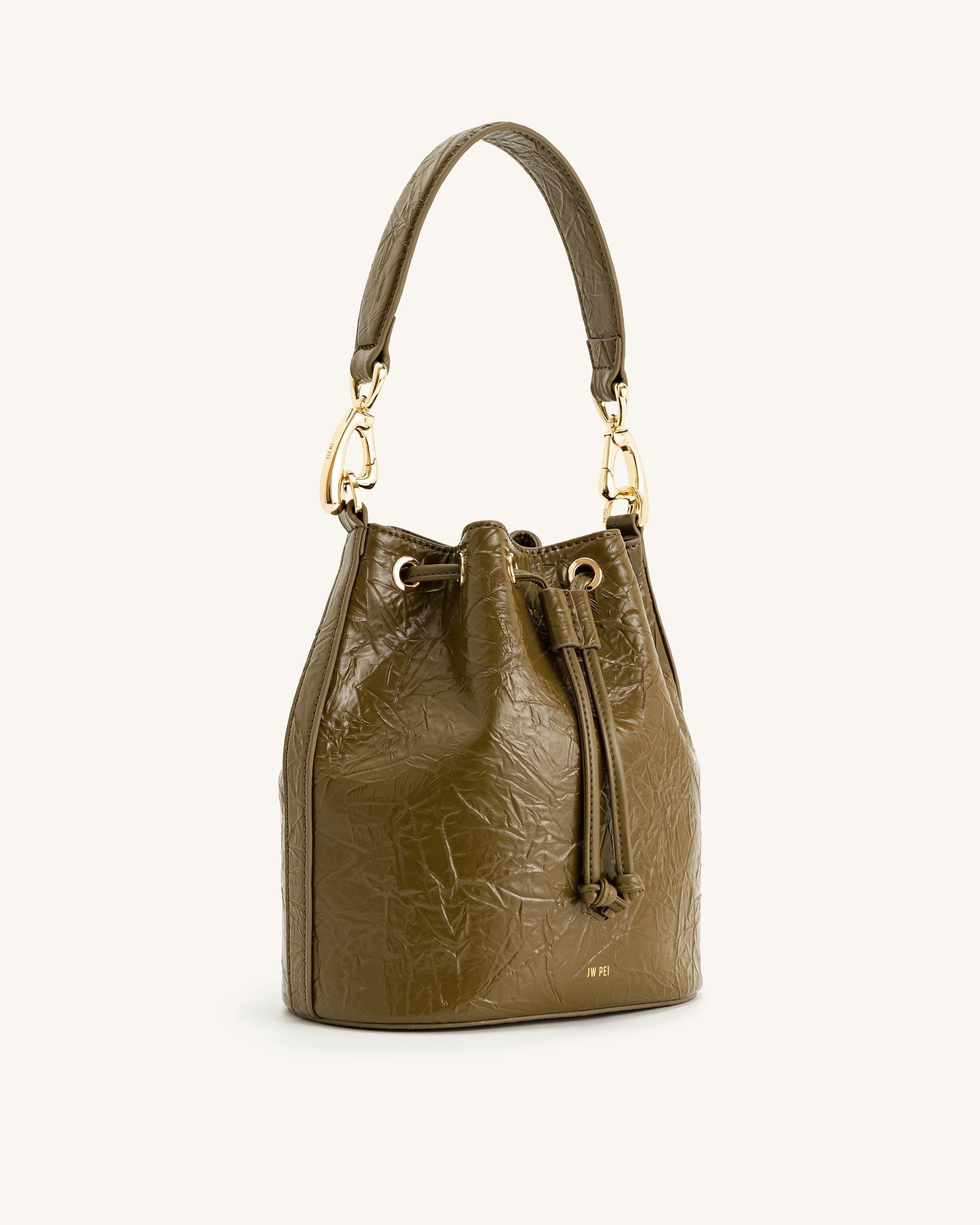 Yulia Crushed Bucket Bag - Dark Olive - Image 2