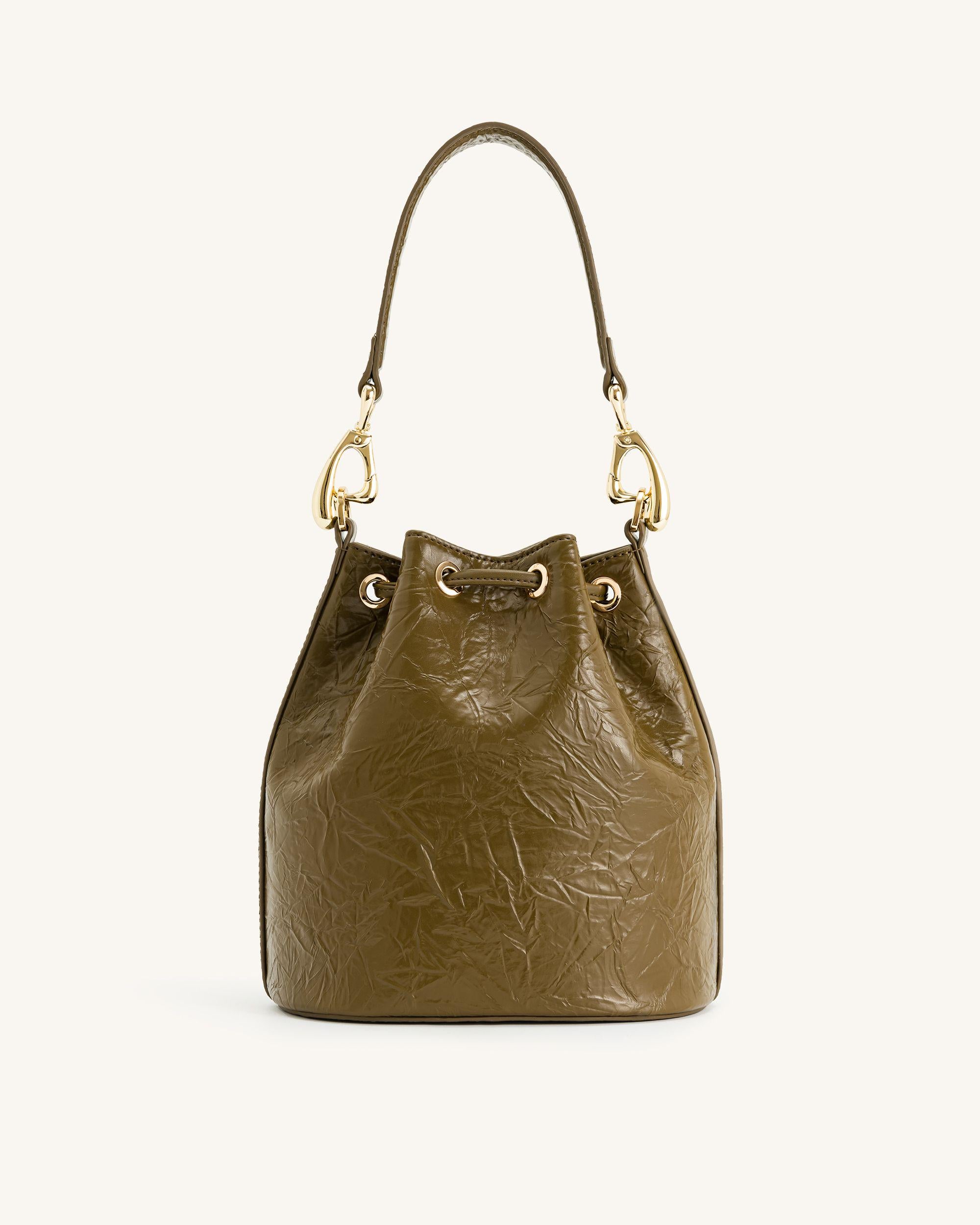 Yulia Crushed Bucket Bag - Dark Olive - Image 3
