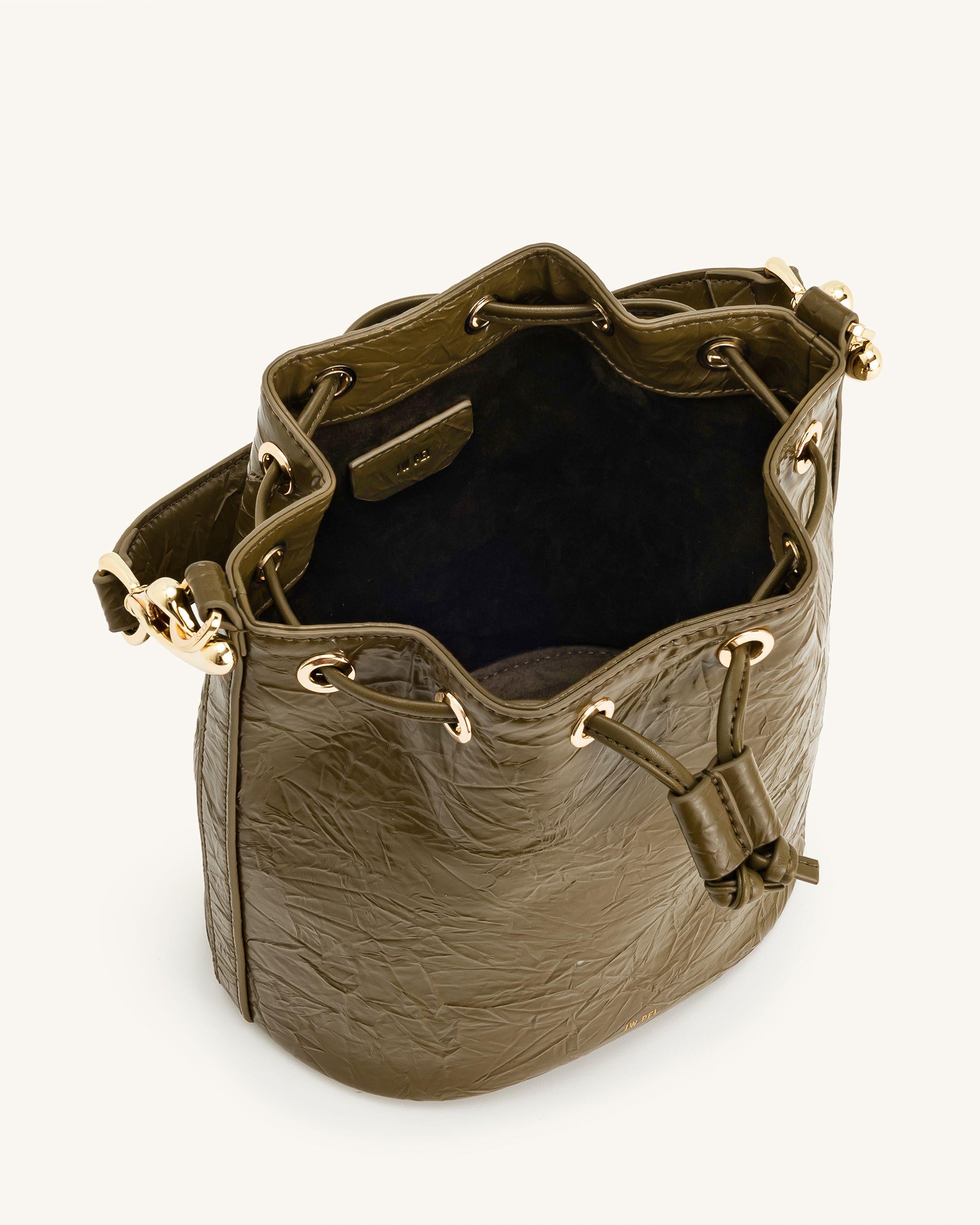 Yulia Crushed Bucket Bag - Dark Olive - Image 4