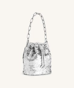 Alternative view of Yulia Metallic Sequin Bucket Bag - Silver
