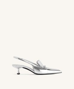 Carla Metallic Kitten Heel Pumps - Silver