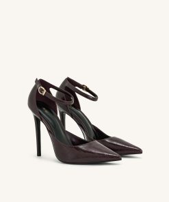 Alternative view of Leah Croc-Embossed Ankle Strap Heels - Burgundy