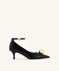 Jewel Buckle Kitten Heels Pumps-Black