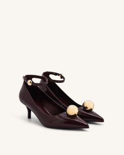Alternative view of Jewel Buckle Kitten Heels Pumps - Claret Red