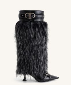 Nico Faux Fur Studded Boot - Black