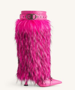 Nico Faux Fur Studded Boot - Bright Pink