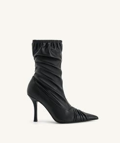 Joanne Paneled Detailing leather Ankle Boots - Black