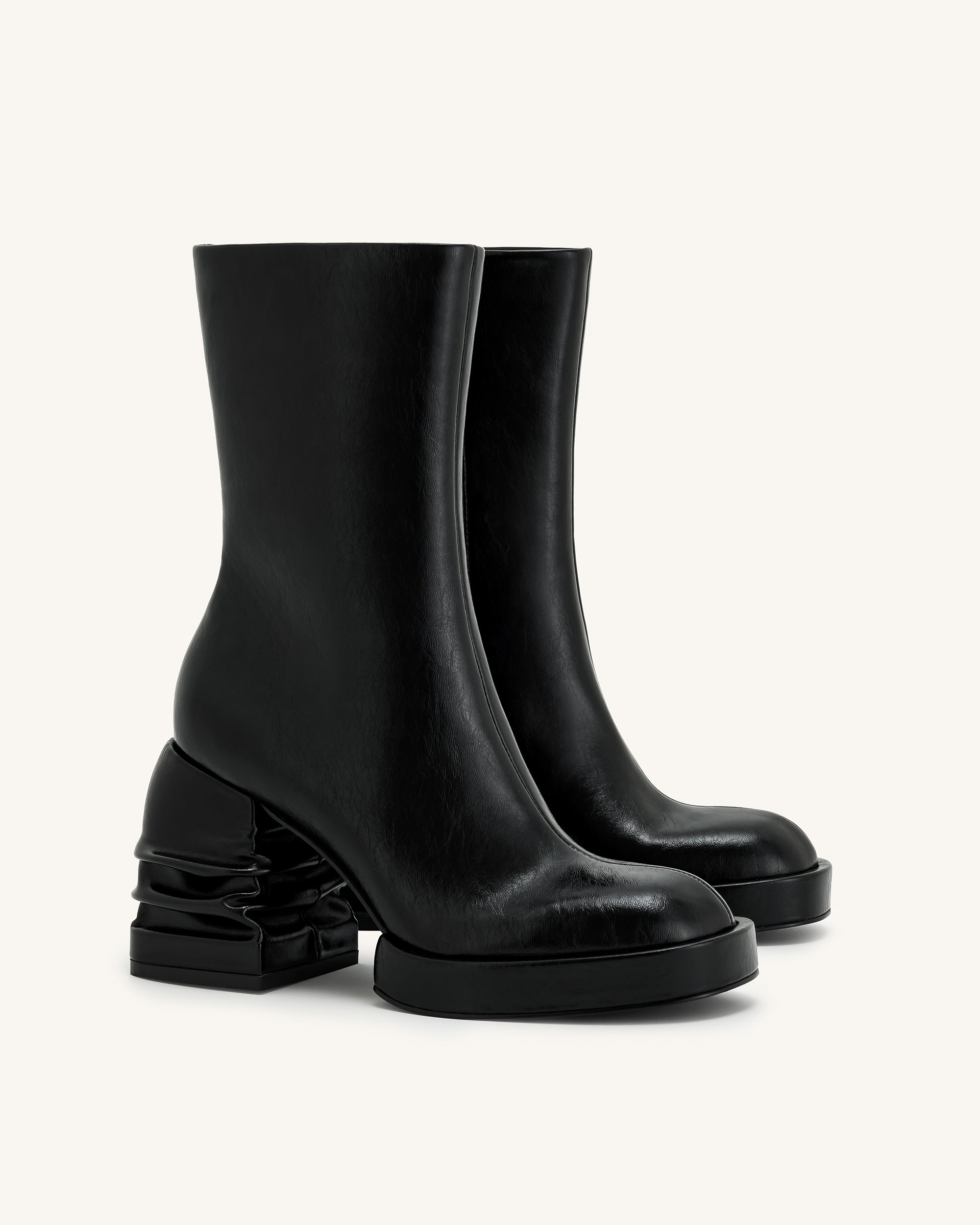 Saylor Round Toe Platform Ankle Boots - Black - Image 2