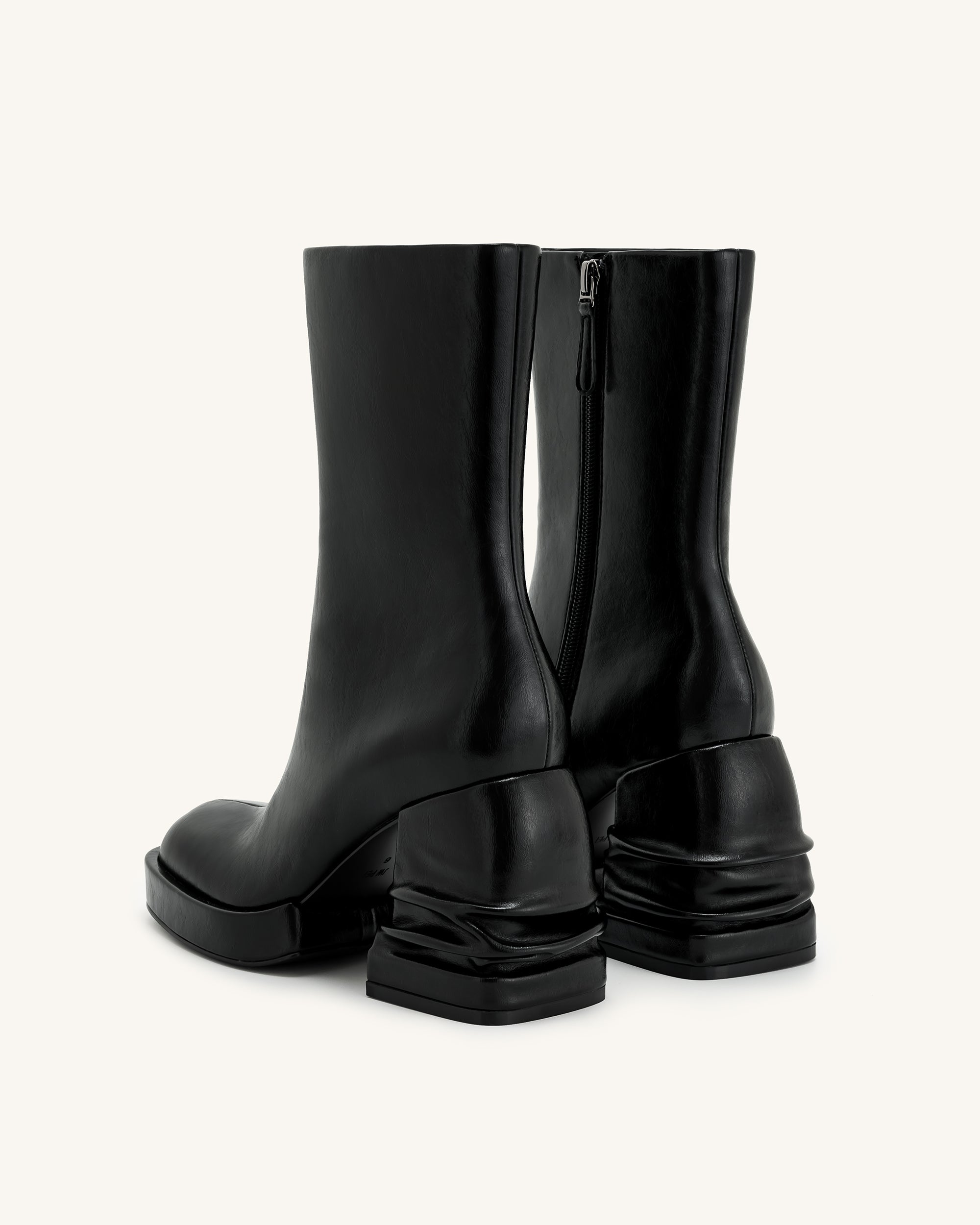 Saylor Round Toe Platform Ankle Boots - Black - Image 4