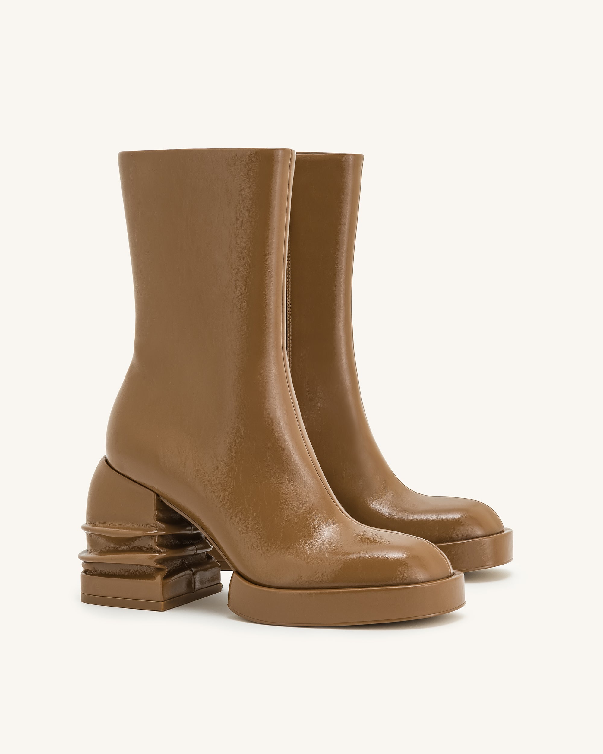 Saylor Round Toe Platform Ankle Boots - Brown - Image 2