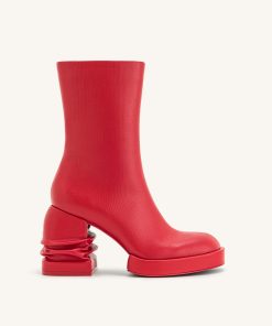 Saylor Round Toe Platform Ankle Boots - Red