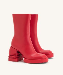 Alternative view of Saylor Round Toe Platform Ankle Boots - Red