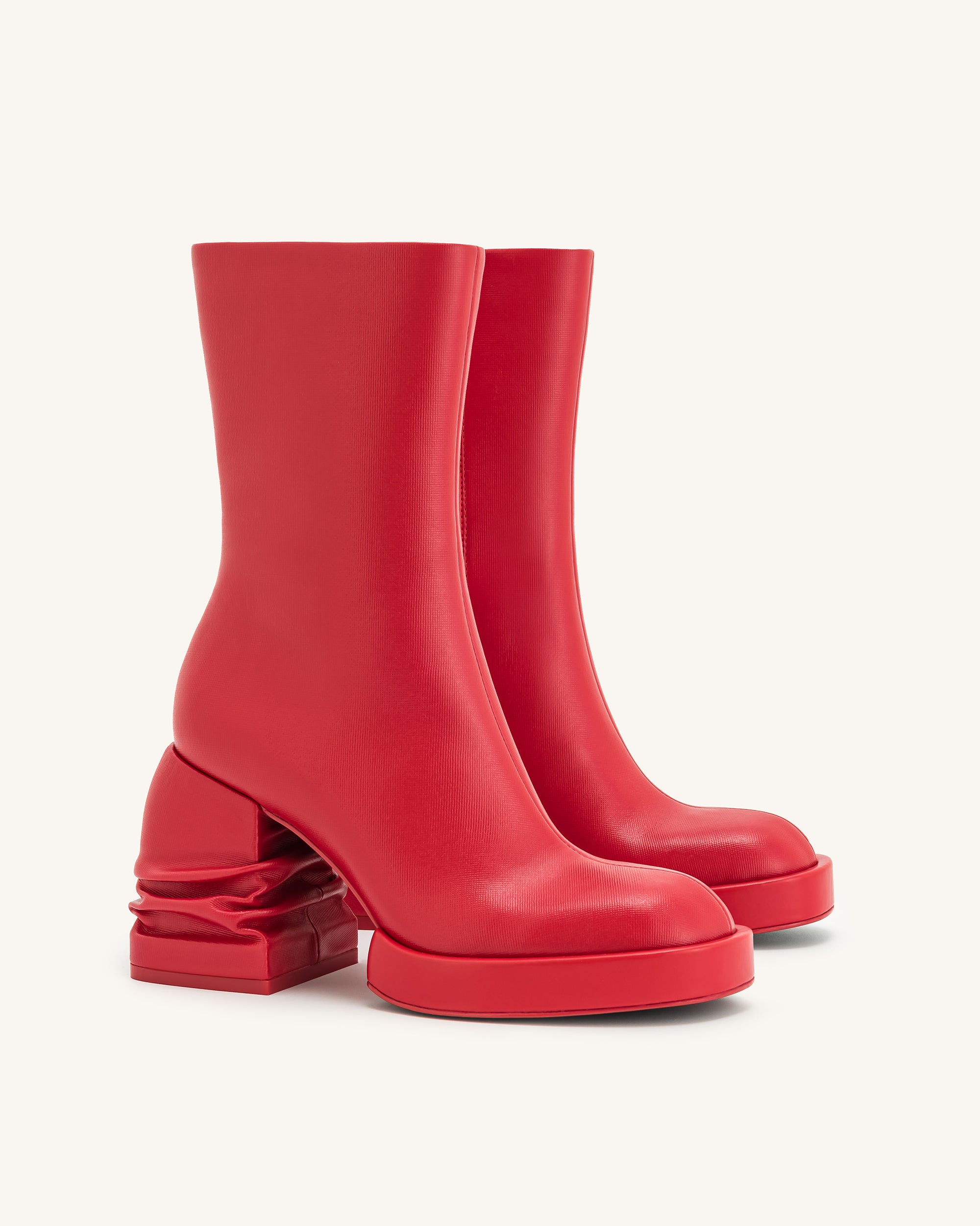 Saylor Round Toe Platform Ankle Boots - Red - Image 2