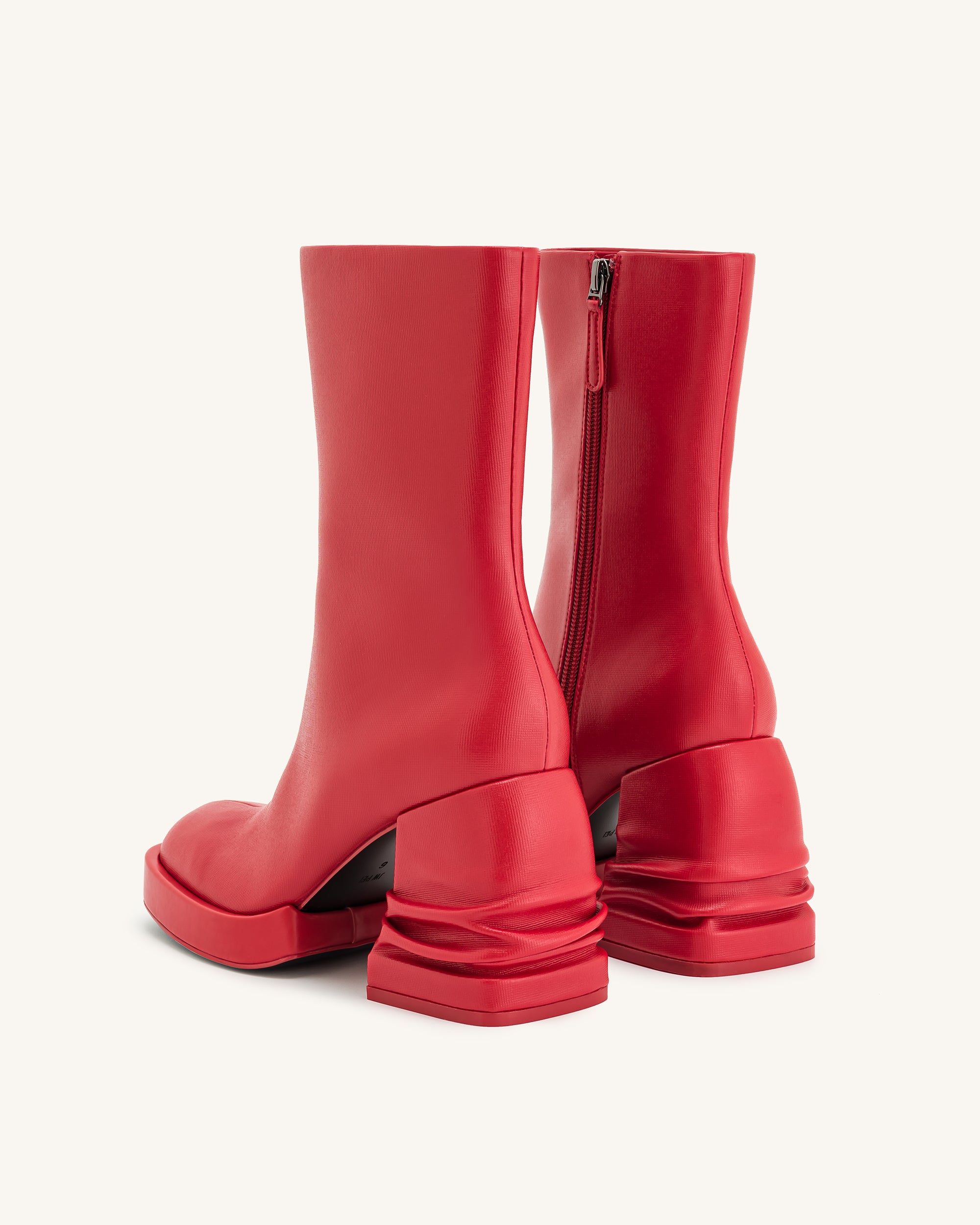 Saylor Round Toe Platform Ankle Boots - Red - Image 4