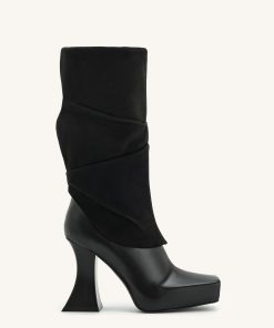 Reyna Square Toe Platform Knit Boots - Black