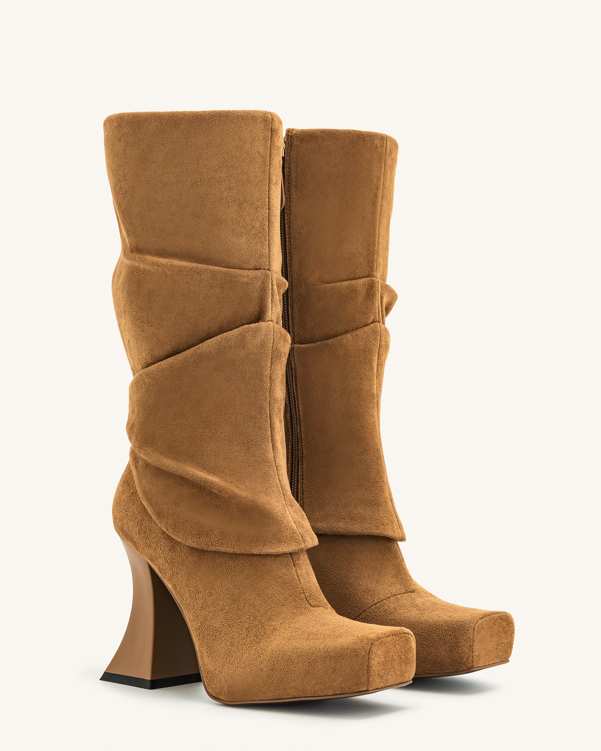 Reyna Square Toe Platform Knit Boots - Brown - Image 3