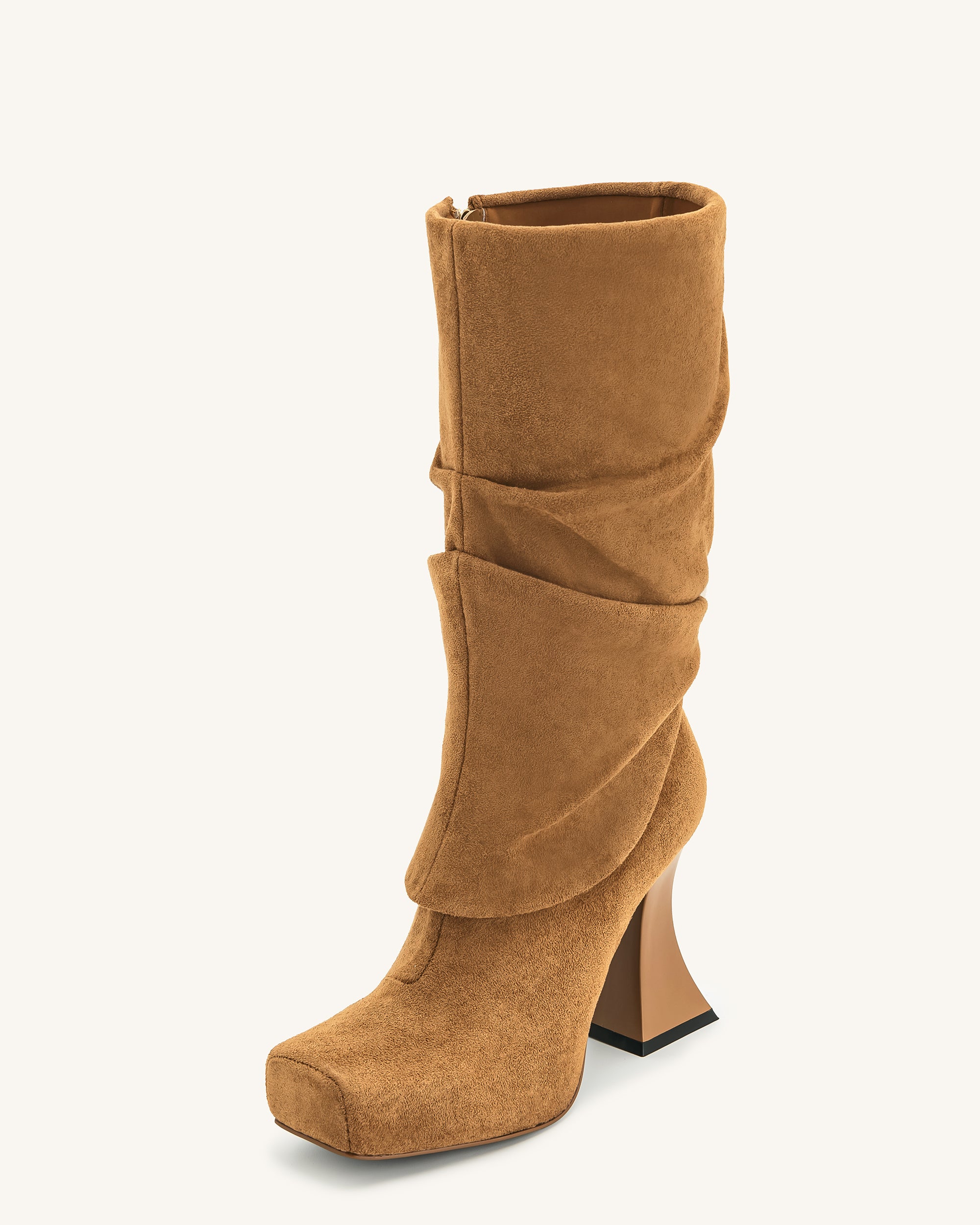 Reyna Square Toe Platform Knit Boots - Brown - Image 7