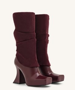 Alternative view of Reyna Square Toe Platform Knit Boots - Claret Red