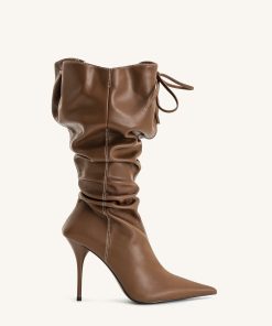 Olivia Leather High Heel Boots - Brown