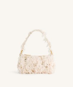 Eva Faux Fur And Sequin Mini Shoulder Bag - Beige
