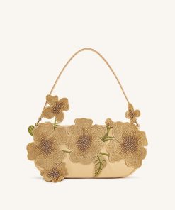 Leona Bead Embellished Shoulder Bag - Almond