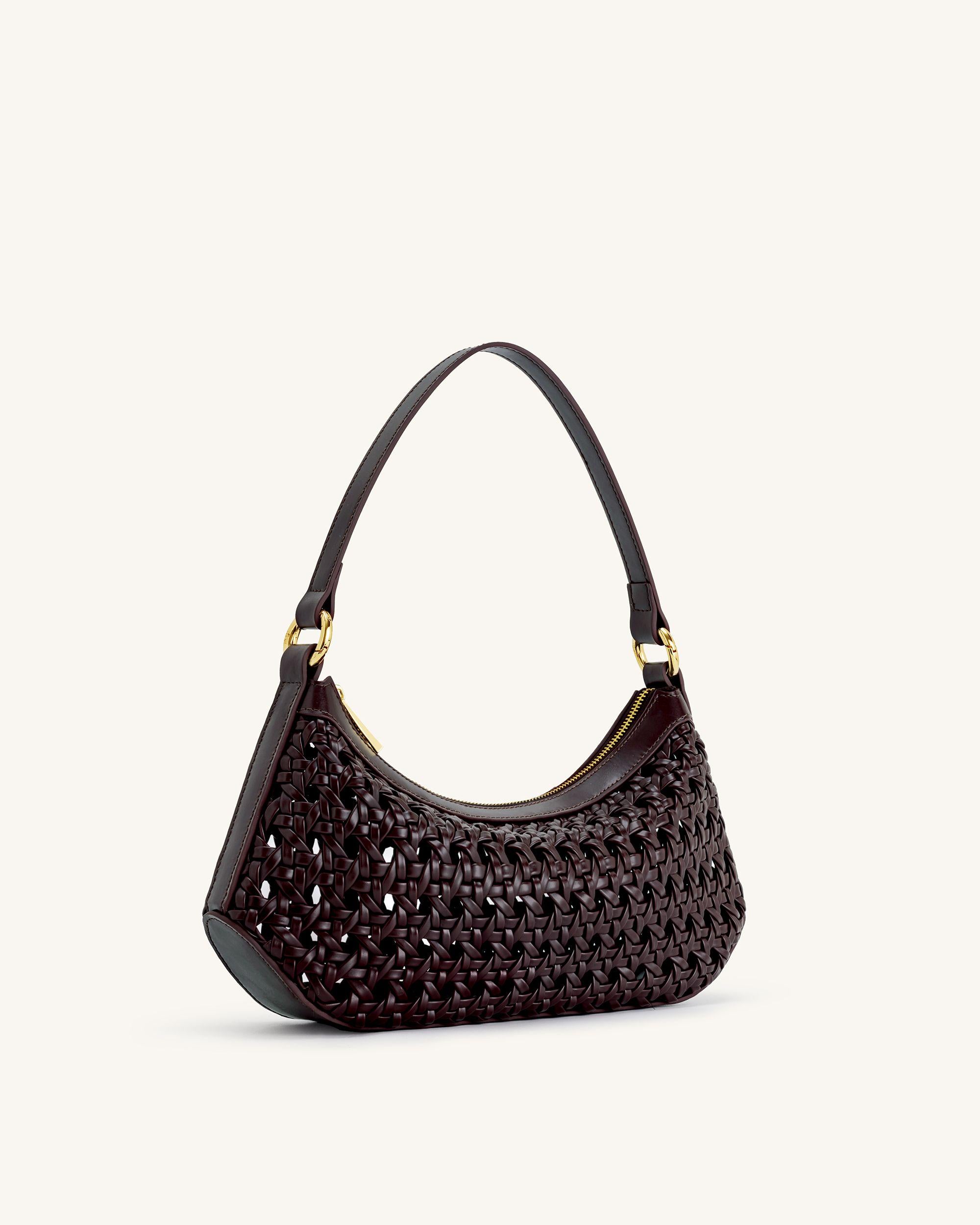 Lily Faux Bamboo Woven Shoulder Bag - Deep Claret - Image 2