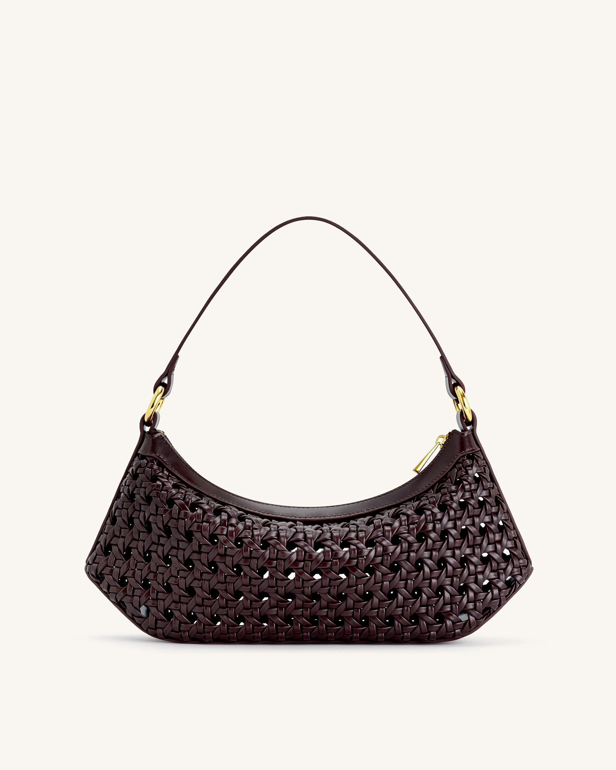 Lily Faux Bamboo Woven Shoulder Bag - Deep Claret - Image 3
