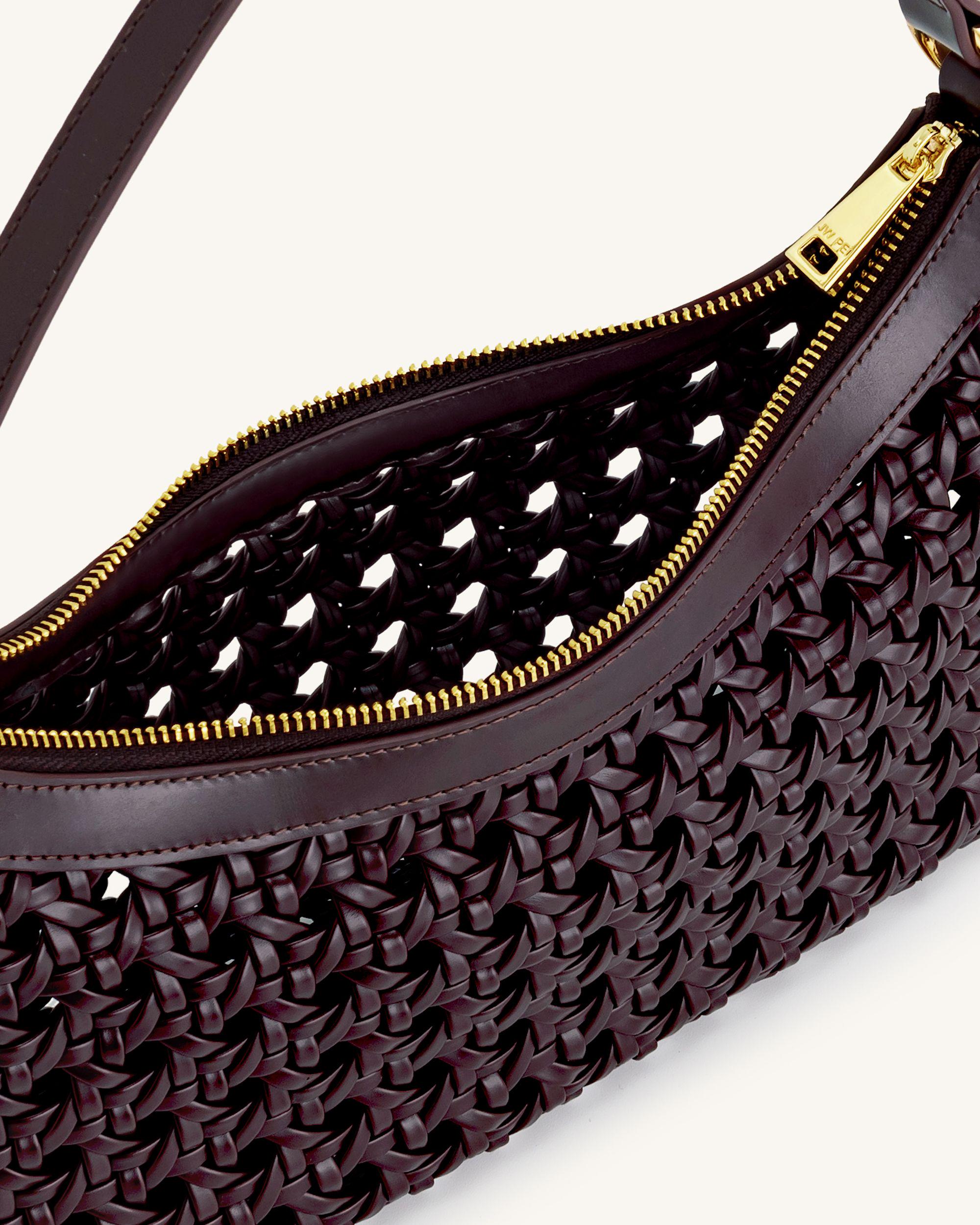 Lily Faux Bamboo Woven Shoulder Bag - Deep Claret - Image 4