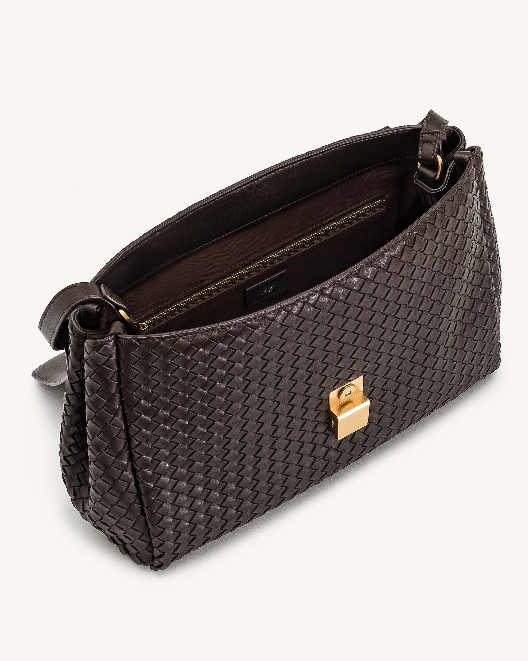 Hilary Woven Shoulder Bag - Dark Brown - Image 4