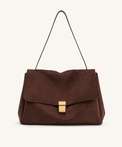 Hilary Faux Suede Shoulder Bag - Dark Brown