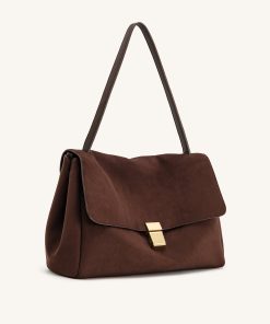 Alternative view of Hilary Faux Suede Shoulder Bag - Dark Brown