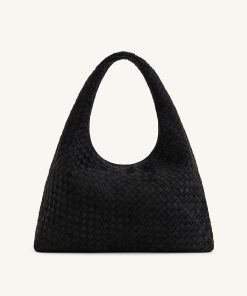 Iaura Faux Suede Woven Shoulder Bag - Black