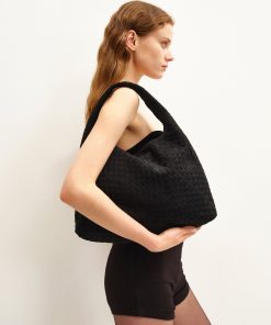 Alternative view of Iaura Faux Suede Woven Shoulder Bag - Black