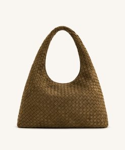 Iaura Faux Suede Woven Shoulder Bag - Olive Green