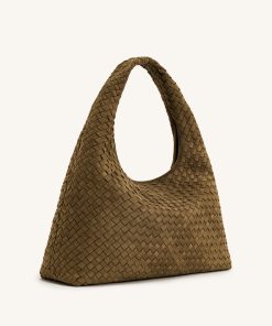 Alternative view of Iaura Faux Suede Woven Shoulder Bag - Olive Green