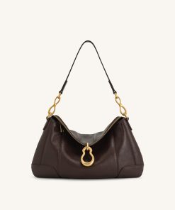 Jayla Metal Pendant Embellished Shoulder Bag - Dark Brown