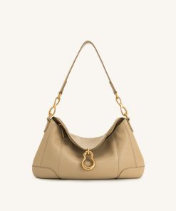 Jayla Metal Pendant Embellished Shoulder Bag - Khaki