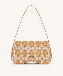 Becci Knitted Shoulder Bag - Orange & Ivory & Brown