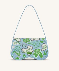 Becci Knitted Shoulder Bag - Flower Collection - Ice & Green & White & Gray