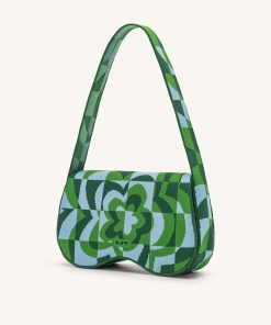 Alternative view of Becci Knitted Shoulder Bag -  Dark Green & Green & Ice