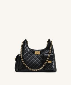 Vivian Quilted Chain Shoulder Bag - Black