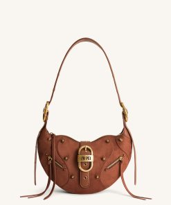 Tessa Suede Shoulder Bag - Dark Birch Brown