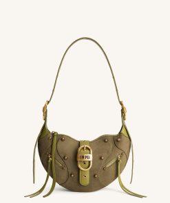 Tessa Suede Shoulder Bag - Dark Olive