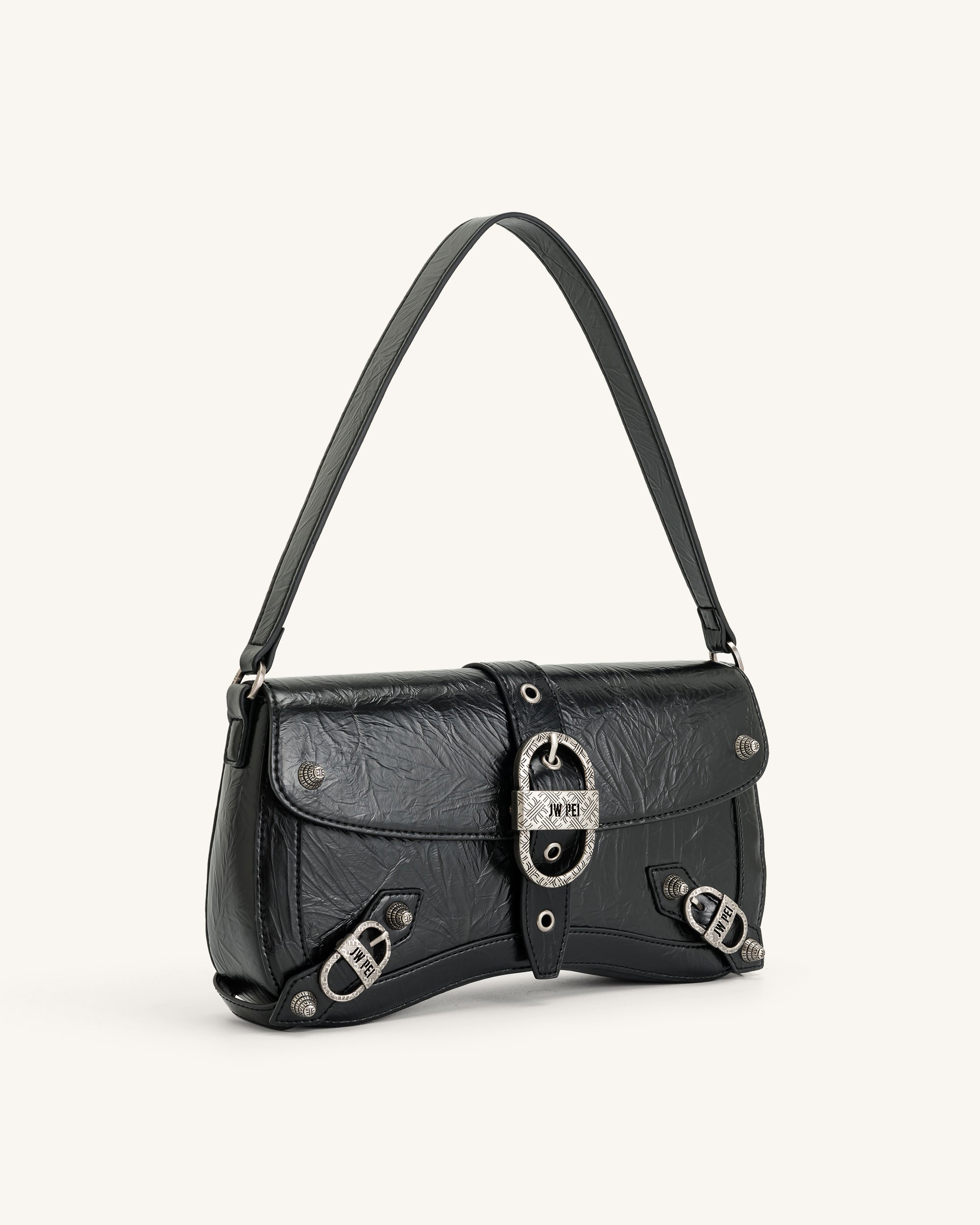 Sia Crushed Shoulder Bag - Black - Image 2