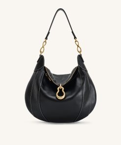 Daria Metal Pendant Embellished Shoulder Bag - Black