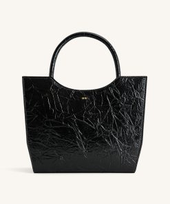 Leah Pleating Medium Tote Bag - Black