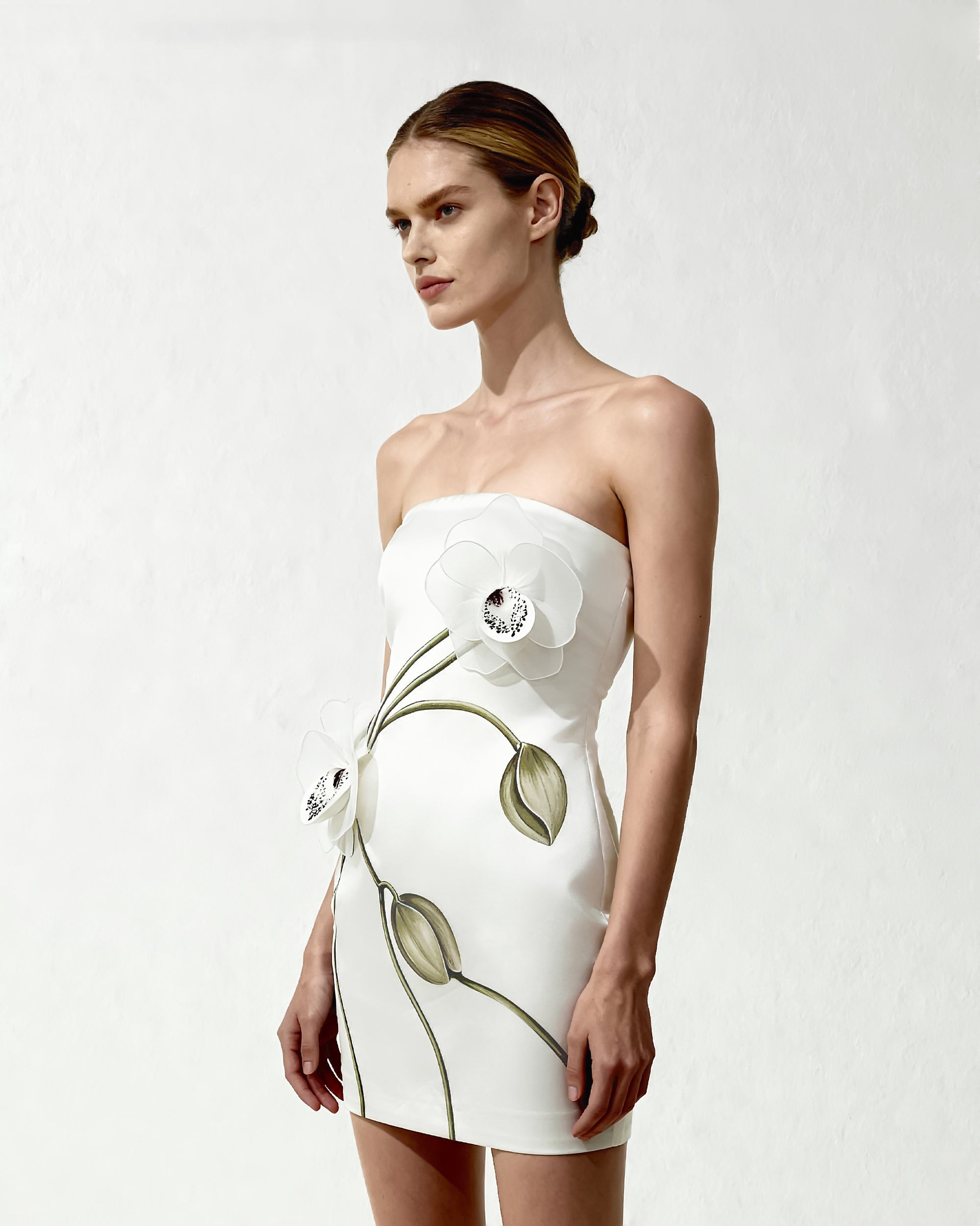 Orchid Appliqué Strapless Dress - White - Image 2