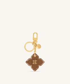 Rhombus Bag Charm And Key Holder - Brown